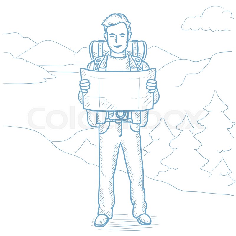 800x800 Young Traveler With Backpack And Binoculars Looking - Binoculars Sketch