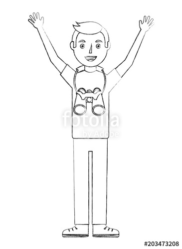 365x500 Young Man Standing Character With Binoculars Vector Illustration - Binoculars Sketch