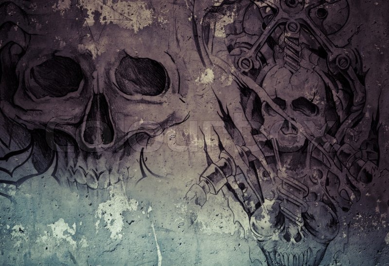 800x548 Tattoo Art,2 Biomechanical Demons Over Grey Background, Sketch - Biomechanical Sketch