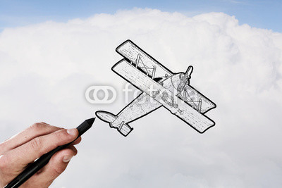 400x267 Biplane Sketch Eared Wall Mural Antalya Wallpaper Murals - Biplane Sketch