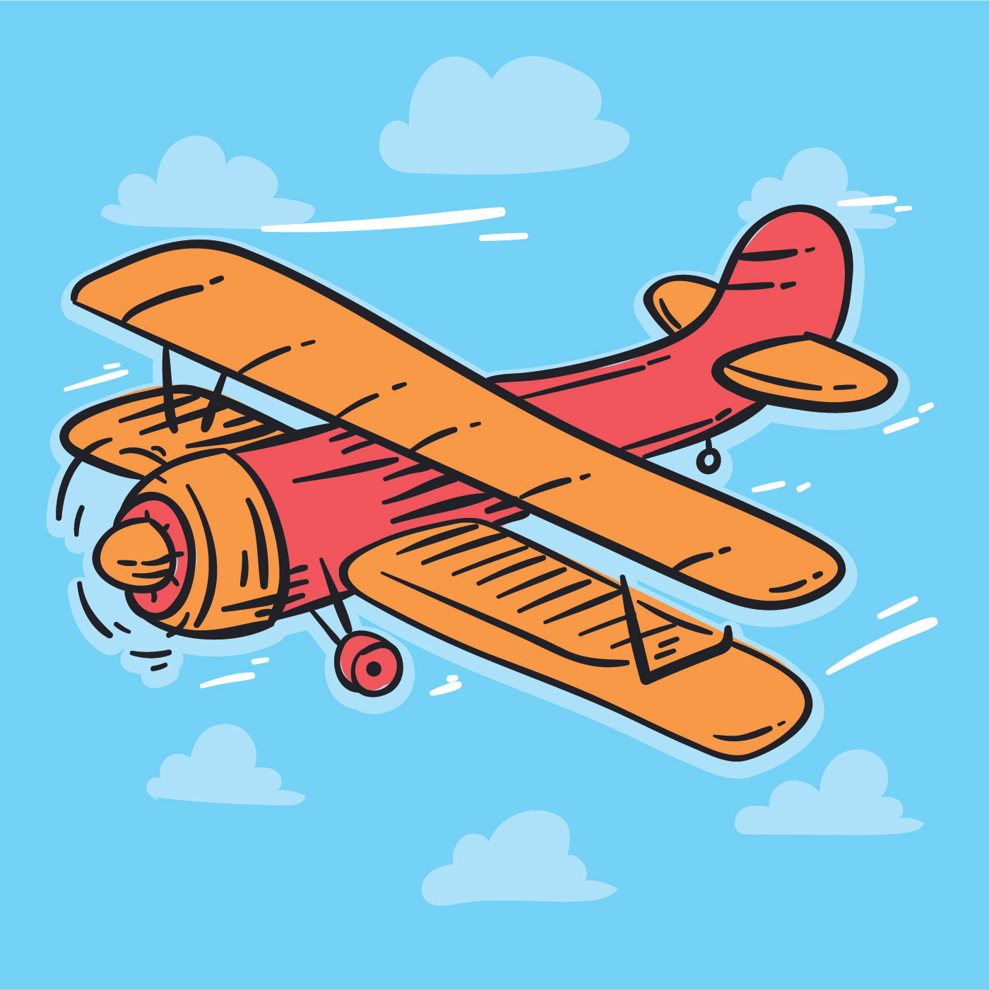 1400x1401 Sketch Biplane Vector - Biplane Sketch