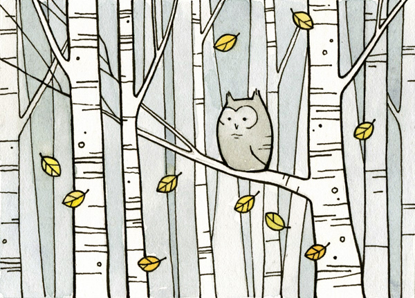 600x431 Owl In Birch Tree 100 Owls - Birch Tree Sketch
