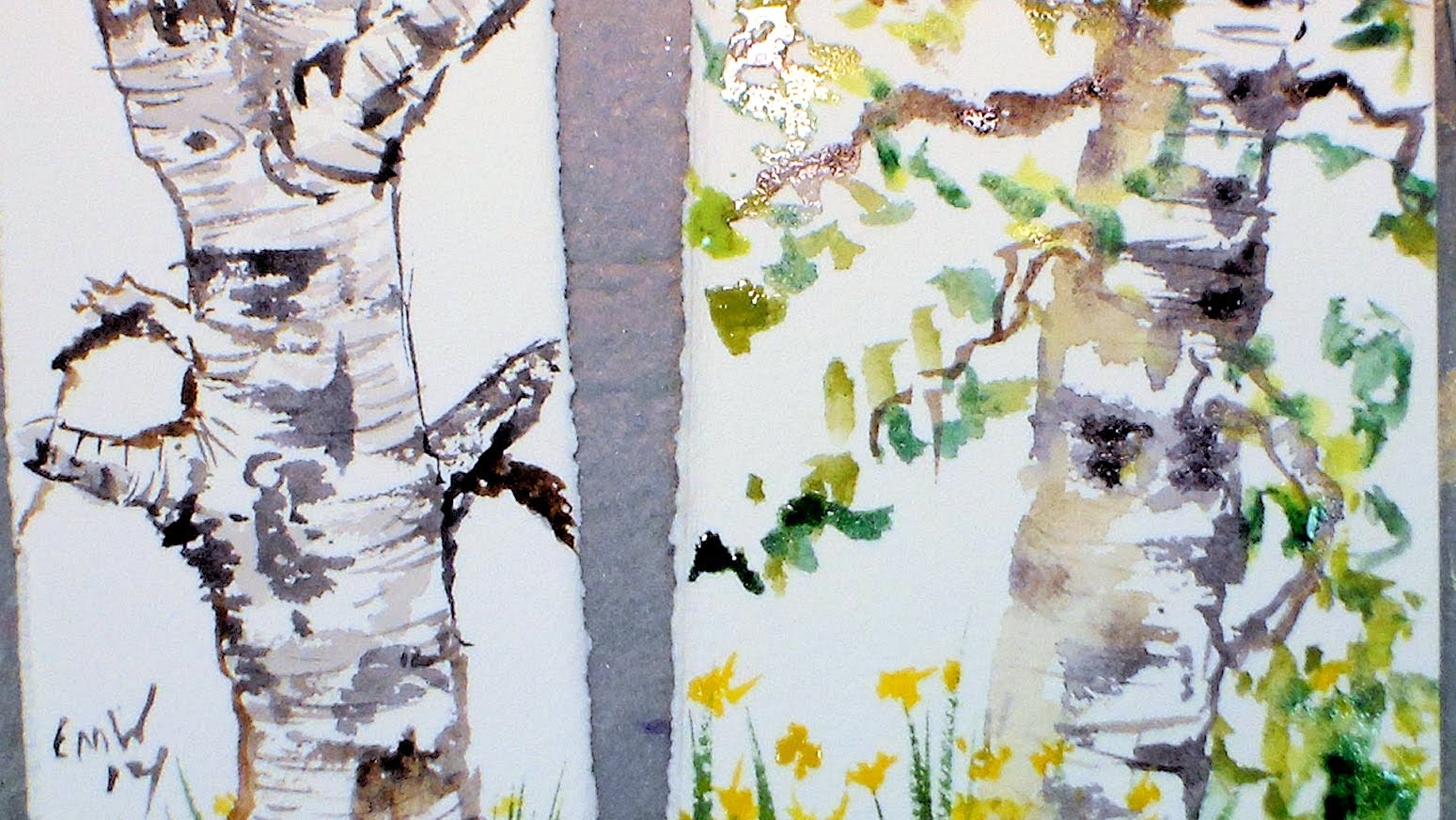 1549x872 Birch Tree Sketch With Watercolor Tutorial - Birch Tree Sketch