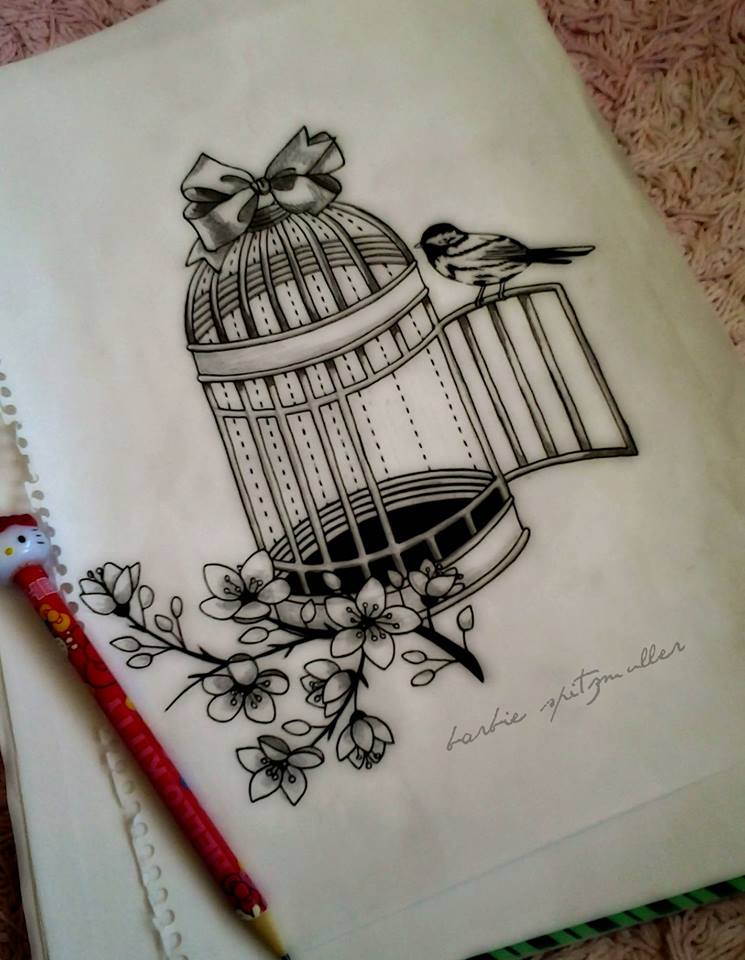 745x960 Sketch Bird Cage Tattoo - Bird Cage Sketch