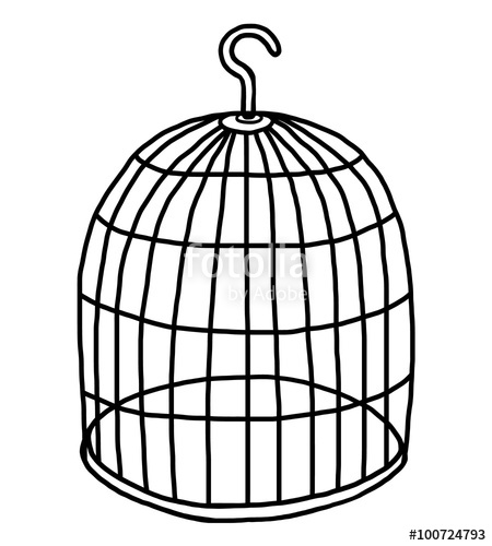 450x500 Empty Bird Cage Cartoon Vector And Illustration, Black And White - Bird Cage Sketch