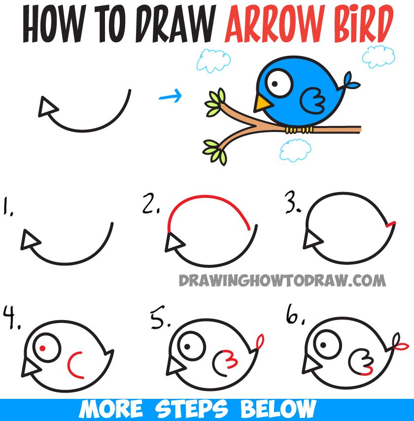 840x855 How To Draw Cute Cartoon Bird Illustration From Arrow Shape - Bird Cartoon Sketch