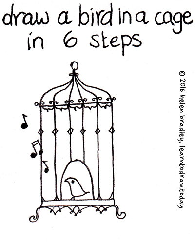 400x504 Learn To Draw A Bird In A Cage In 6 Steps Learn To Draw - Bird In A Cage Sketch