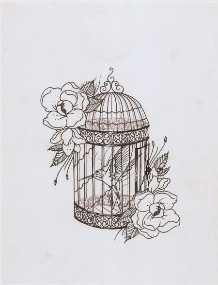 450x586 Pop Art Beauty Tattoos, Tattoo Designs And Cage - Bird In A Cage Sketch