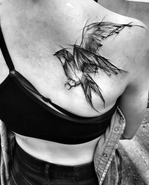 476x593 Sketch Style Bird Tattoo - Bird Sketch Tattoo
