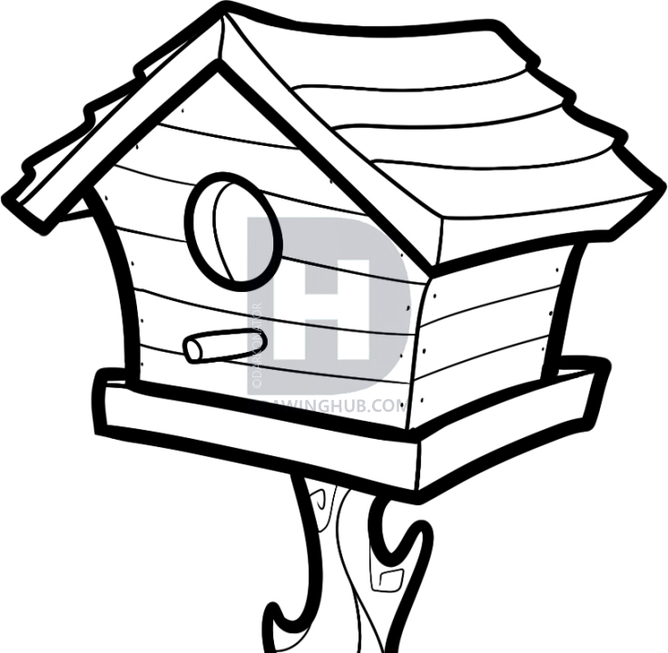 736x720 How To Draw A Birdhouse, Step By Step, Drawing Guide, By - Birdhouse Sketch