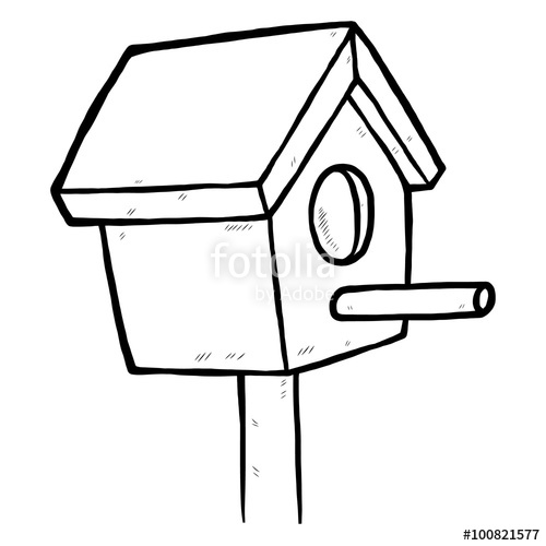 500x500 Little Bird House Cartoon Vector And Illustration, Black And - Birdhouse Sketch