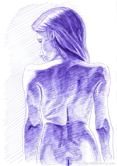 500x707 Ink Pen Drawings Of Human Figures - Biro Sketches