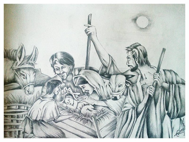 800x600 Birth Of Jesus Christ By Artist Soumen Roy Pencil Drawings On - Birth Of Jesus Sketch