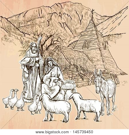 450x469 Holy Family. Baby Jesus - Birth Of Jesus Sketch