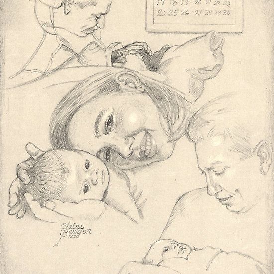 550x550 Birth Of Zach. Charcoal Pencil Sketch On Newsprint Paper - Birth Sketch