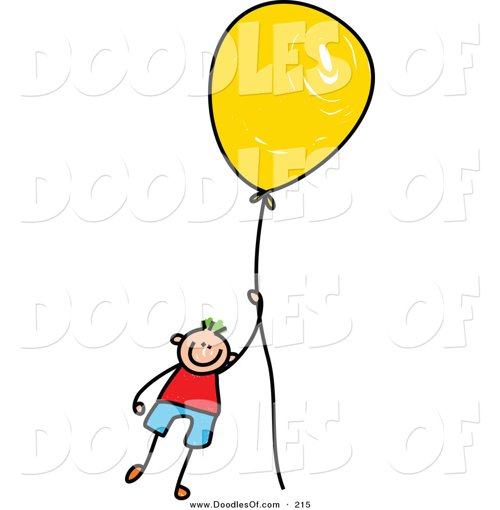 1024x1044 Vector Clipart Of A Childs Sketch Of A Boy Floating Away With A - Birthday Balloon Sketch