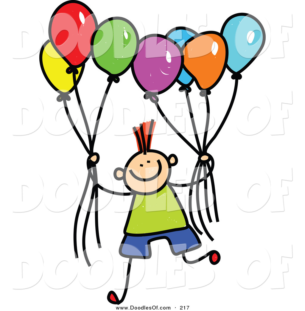 1024x1044 Vector Clipart Of A Childs Sketch Of A Boy Holding A Group Of - Birthday Balloon Sketch
