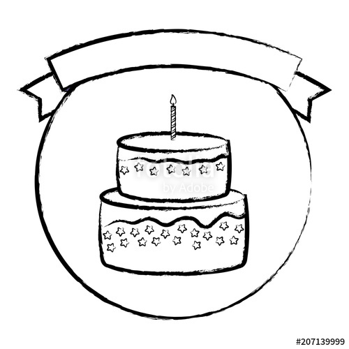 500x500 Sketch Of Emblem With Decorative Ribbon And Birthday Cake With - Birthday Candle Sketch
