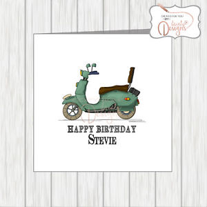 300x300 Scooter Birthday Card Green Vintage Sketch Vespa Lambretta - Birthday Card Sketch