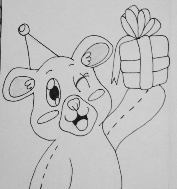 600x641 Teddy Bear Birthday Card Sketch By Memimouse - Birthday Card Sketch