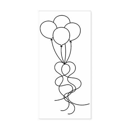 422x422 Cluster Of Balloons Line Art Illustration Drawing Rubber Stamp - Birthday Gift Sketch