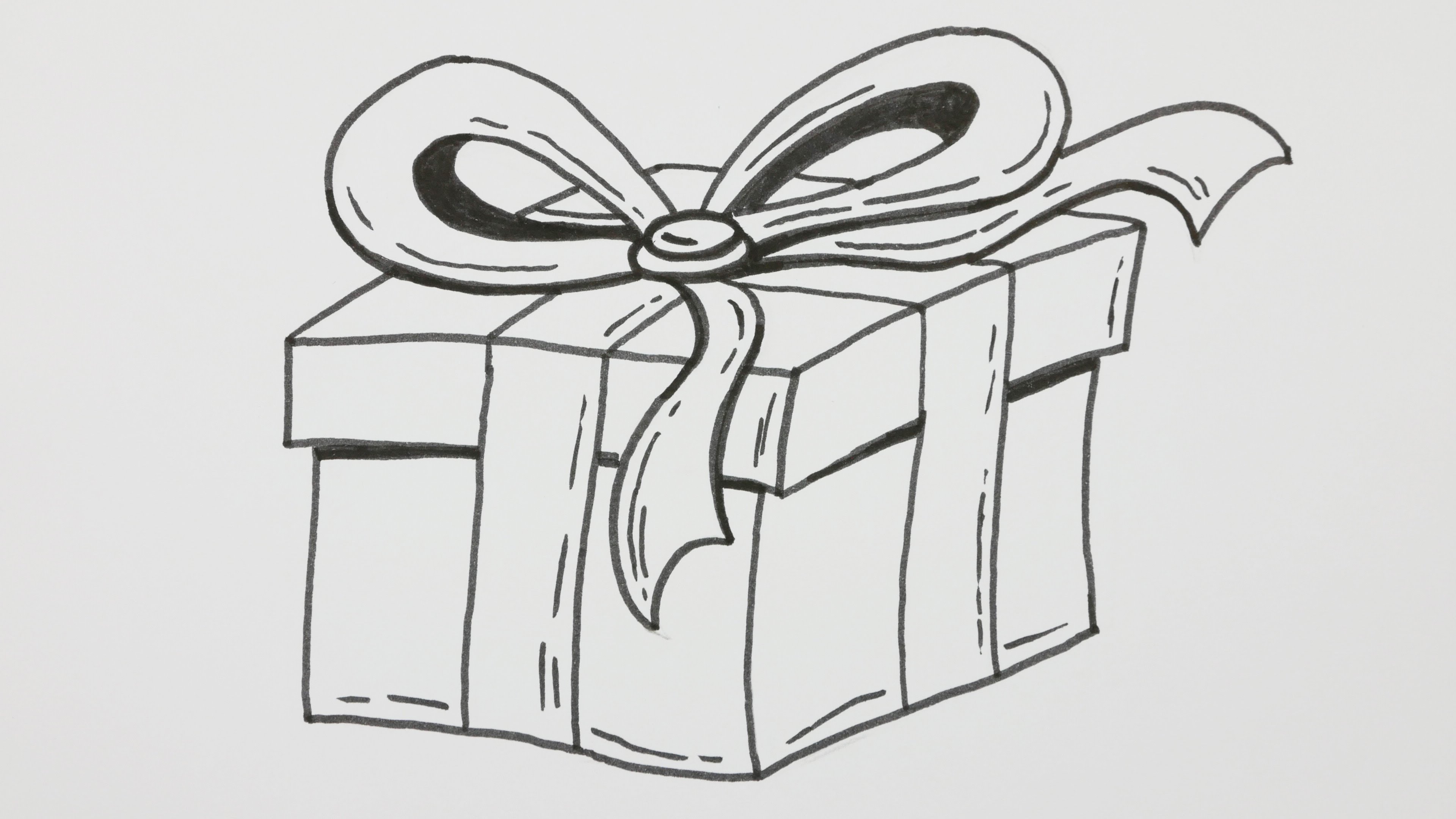 3840x2160 How To Draw A Happy Birthday Gift Box With Bowknot - Birthday Gift Sketch