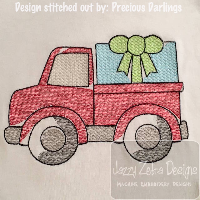640x640 Truck With Present Or Gift Sketch Embroidery Design - Birthday Gift Sketch