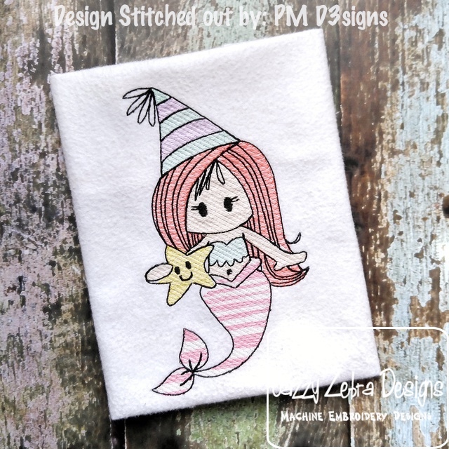 640x640 Birthday Mermaid 17 Sketch Embroidery Design - Birthday Girl Sketch