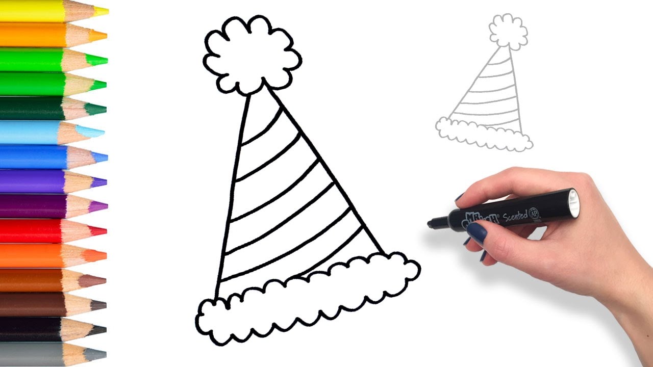 1280x720 Learn How To Draw Party Birthday Hat Teach Drawing For Kids And - Birthday Hat Sketch