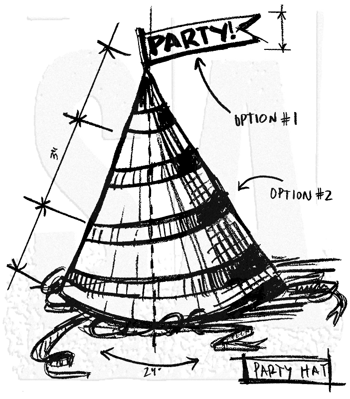 702x800 Tim Holtz Wood Mounted Stamp - Birthday Hat Sketch