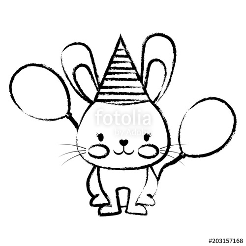500x500 Happy Birthday Design With Cute Rabbit With Birthday Hat And - Birthday Hat Sketch