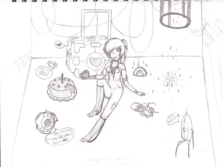 900x676 Portal Birthday Party Sketch By Misledmisery - Birthday Party Sketch