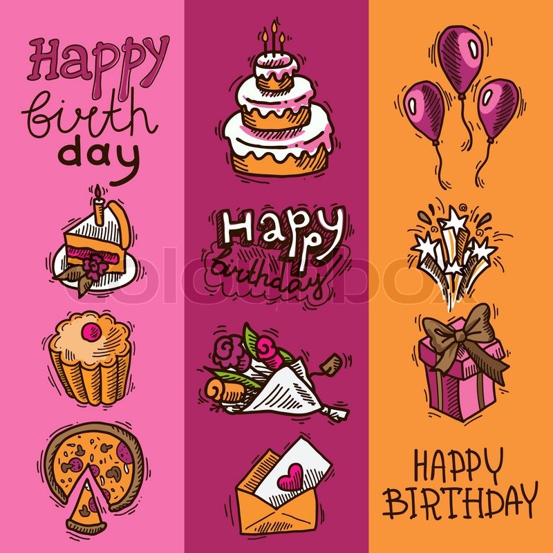800x800 Birthday Party Celebration Sketch Decorative Colored Vertical - Birthday Party Sketch
