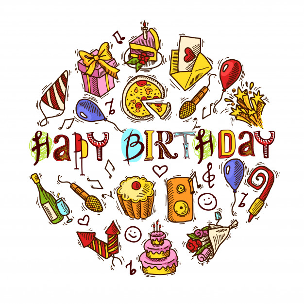 626x626 Birthday Sketch Circle Vector Free Download - Birthday Sketch Images
