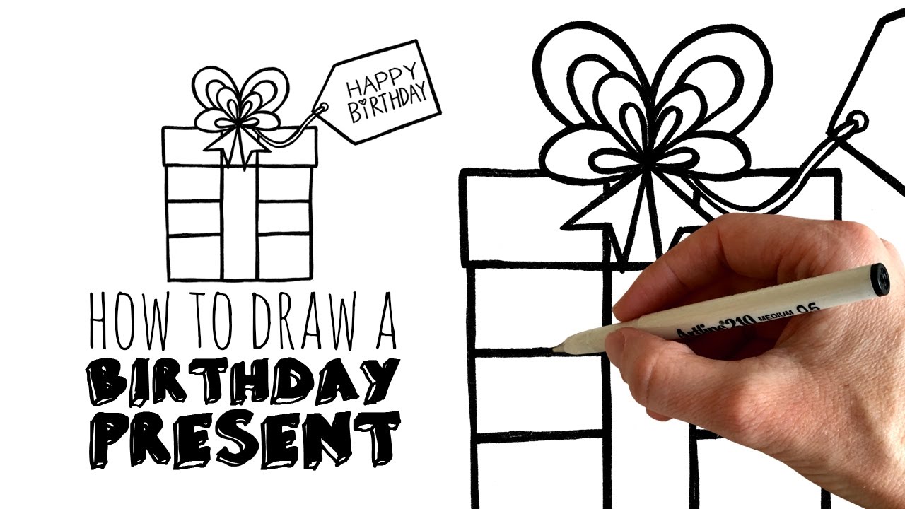1280x720 How To Sketch And Draw A Cartoon Birthday Present - Birthday Sketch Images