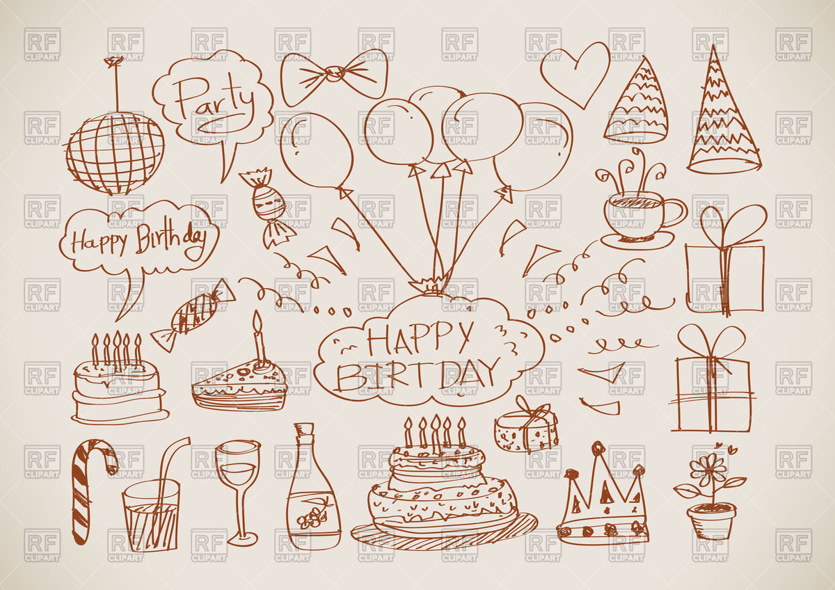 1200x848 Sketch Of Birthday Icons Vector Image Vector Artwork Of Signs - Birthday Sketch Images