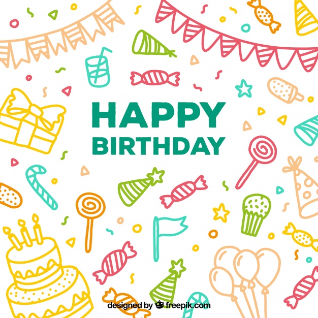626x626 Colorful Birthday Sketches Background Vector Free Download - Birthday Sketches