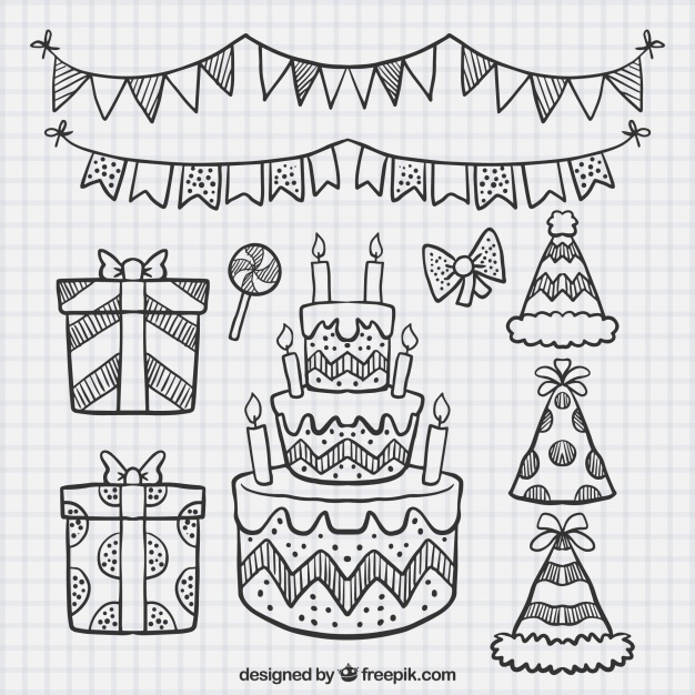 626x626 Set Of Cake Sketches And Birthday Elements Vector Free Download - Birthday Sketches