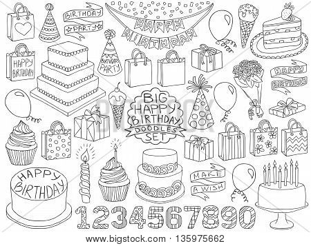 450x357 Birthday Doodles Set Anniversary Kid Birthday Sketch Symbols Photo - Birthday Sketches
