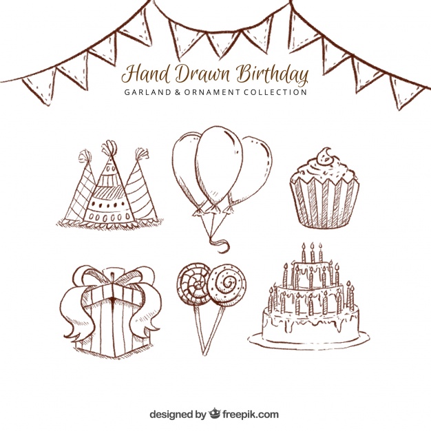 626x626 Birthday Party Elephant Sketches Pack Vector Free Download - Birthday Sketches