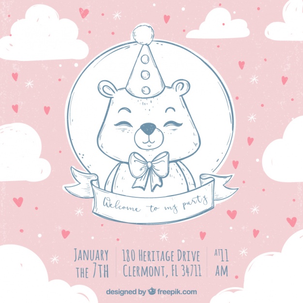 626x626 Birthday Greeting Card With Sketch Of Cute Bear Vector Premium - Birthday Wishes Sketch