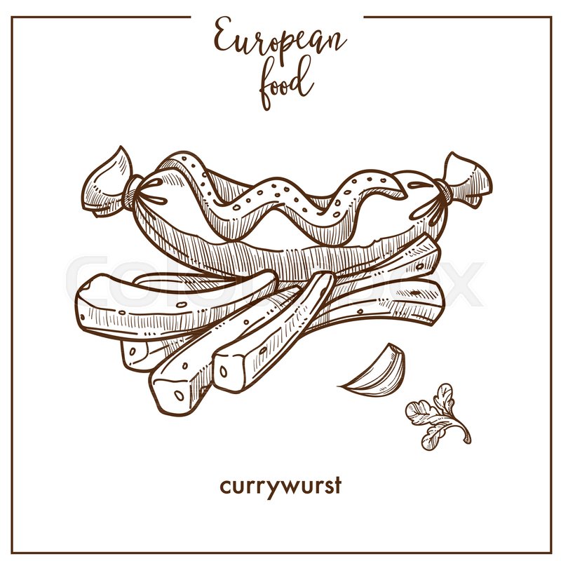800x800 Currywurst Grill Sausage Sketch Icon For European Food Cuisine - Bistro Sketch