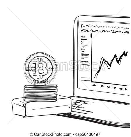 450x470 Bitcoin Hand Drawn Sketch. Cryptography. Vector Illustration. - Bitcoin Sketch