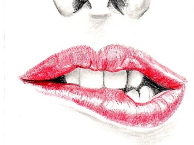 640x480 Drawn Lips Guy - Biting Lip Sketch