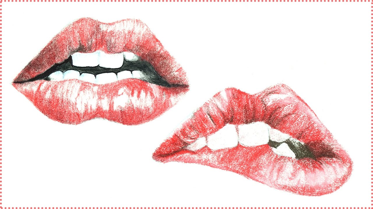 1280x720 How To Draw Lips - Biting Lip Sketch
