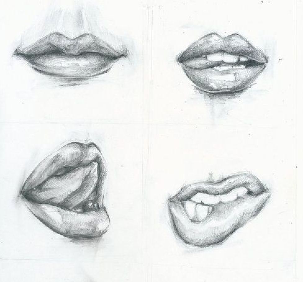 Приоткрытые губы карандашом
