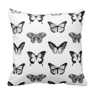 307x307 Black And White Butterflies Pillows - Black And White Butterfly Sketch