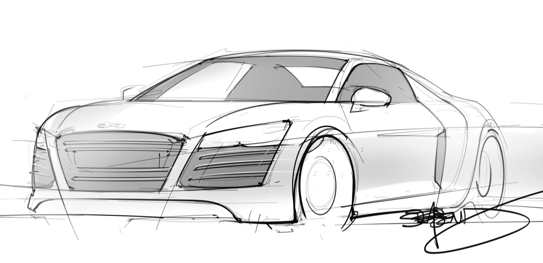 1804x874 Sketch - Black And White Car Sketches