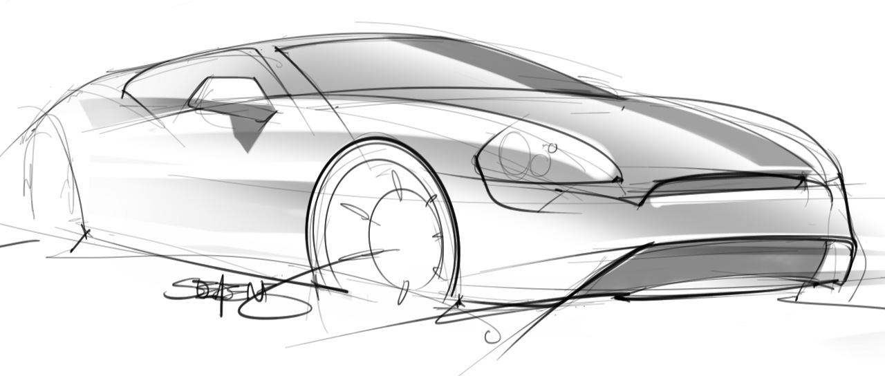 1280x544 Sports Car - Black And White Car Sketches