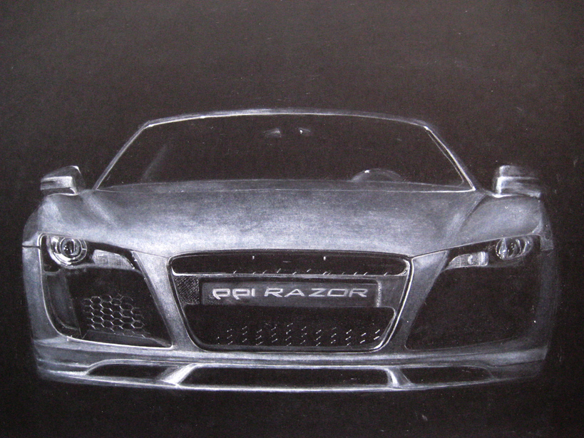 819x614 White Pencil On Black Paper - Black And White Car Sketches